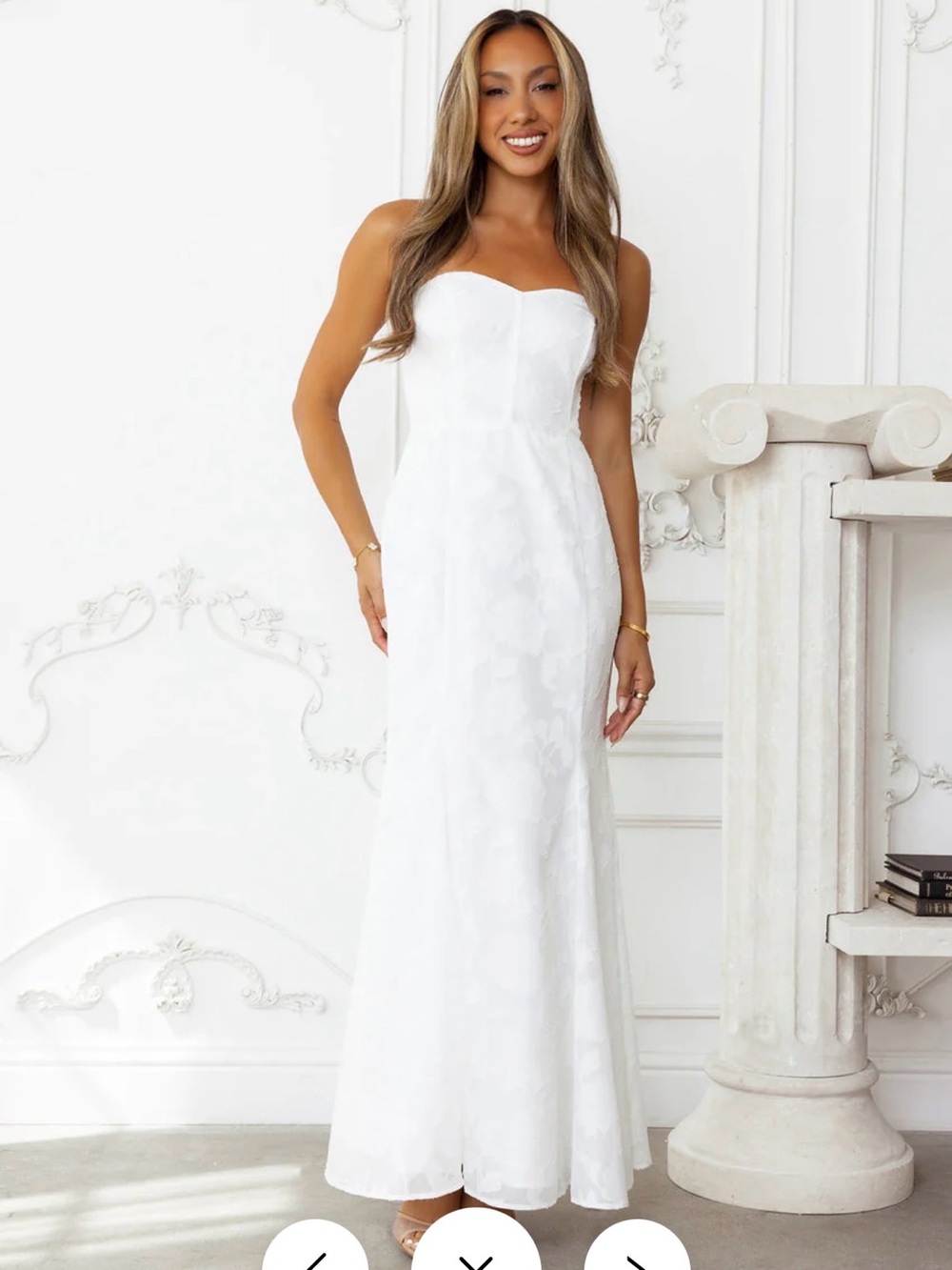 Hello Molly Strapless White Floral Jacquard Gown